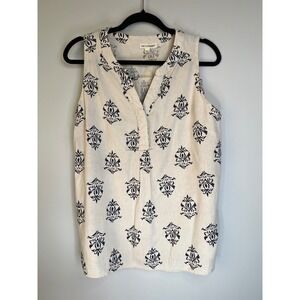 Artisan‎ NY Linen Womens XL Sleeveless Blouse Top Damask Print Beige Casual